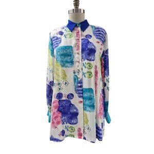 Vintage DONCASTER 100% Silk Blouse Colorful Fruit/Floral Pastel NWOT Plus Sz 16